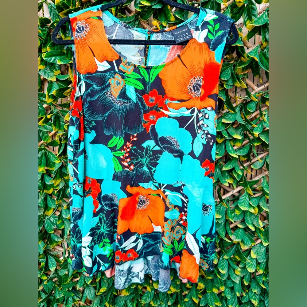 🔹4/$25- Cartise Tropical Floral‎ Sleeveless Peplum Top
